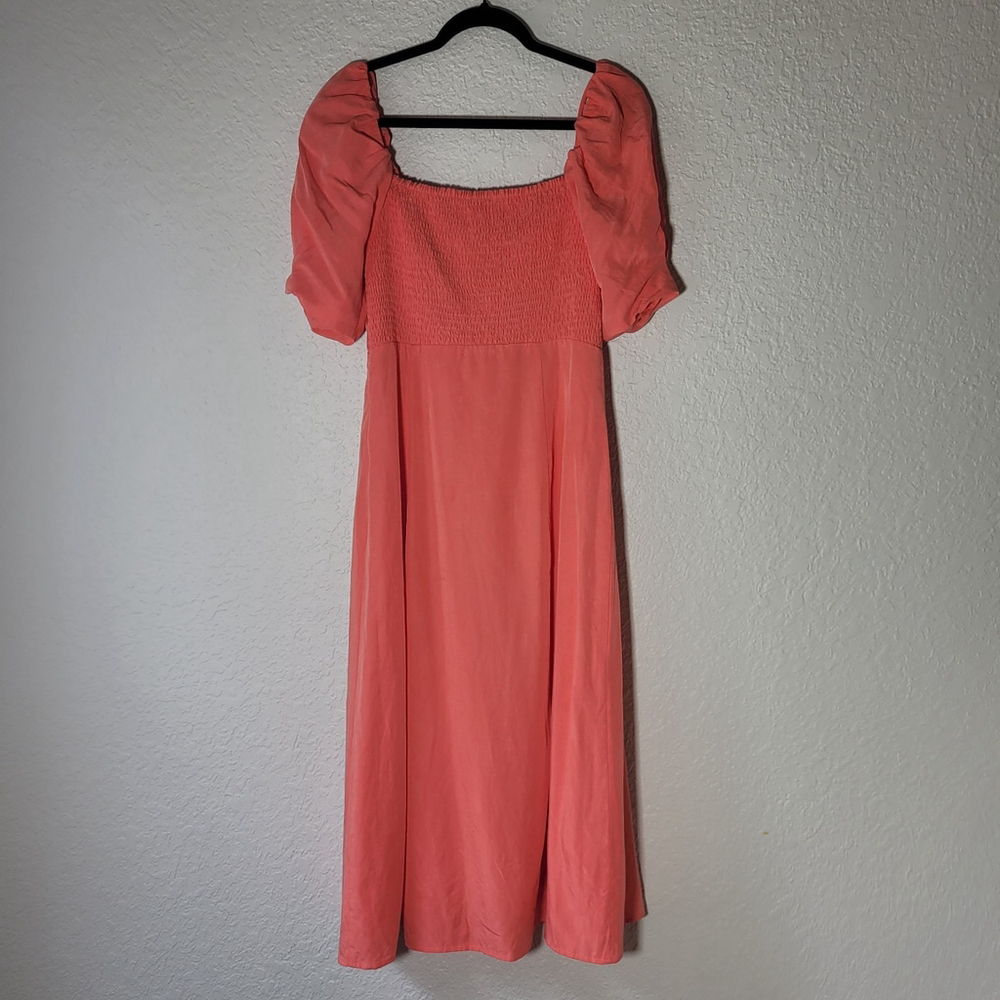 Astr The Label Fern Puff Sleeve Midi Dress Orange Punch Women’s Size Large - Picture 3 of 10